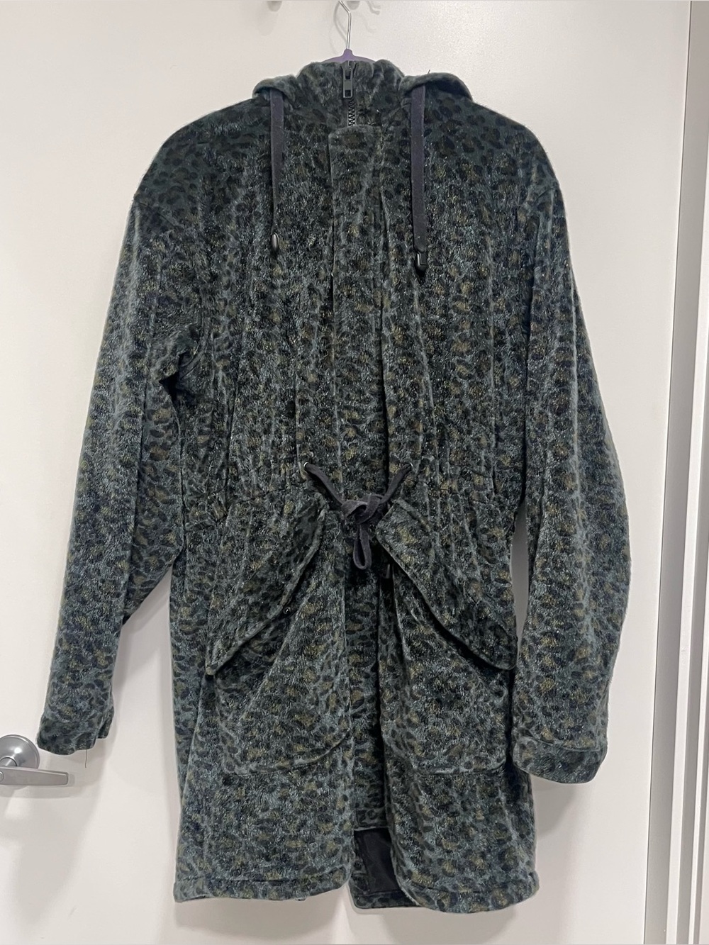 ASOS Hooded Leopard Print Parka Jacket in Dark Green Medium Faux Fur Synched